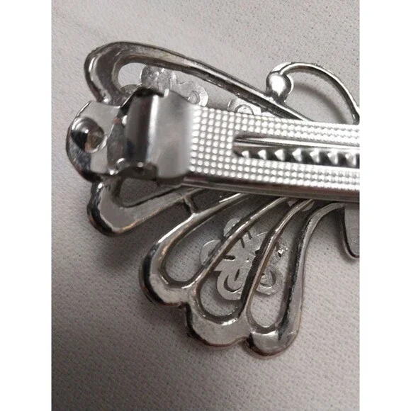 Vintage Butterfly Hair Clip Barrette French Style Silver Tone 3.75"x2.25" - Picture 6 of 10
